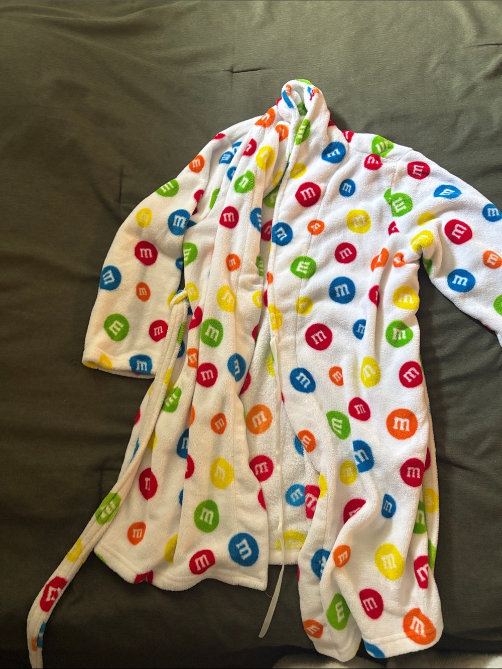 M&M'S White Plush Robe with Multicolor Candy Dot Print